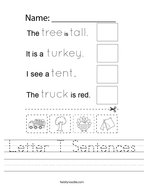 Letter T Sentences Handwriting Sheet