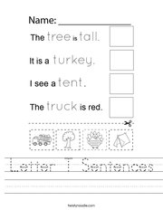 Letter T Sentences Handwriting Sheet
