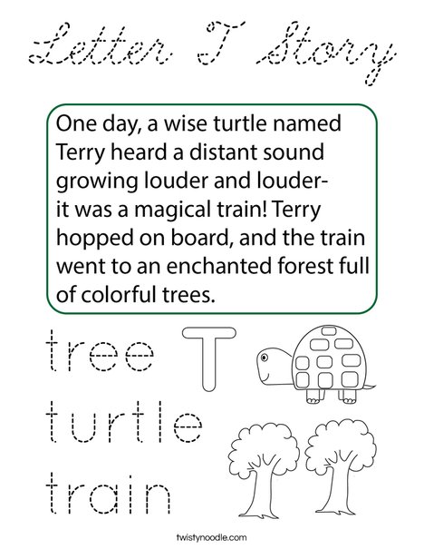 Letter T Story Coloring Page