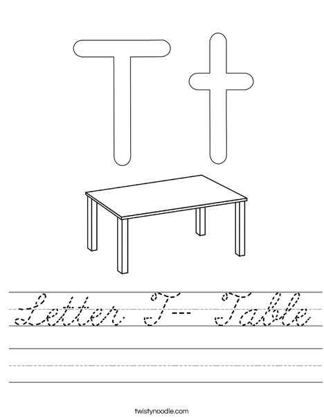 Letter T- Table Worksheet