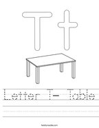 Letter T- Table Handwriting Sheet