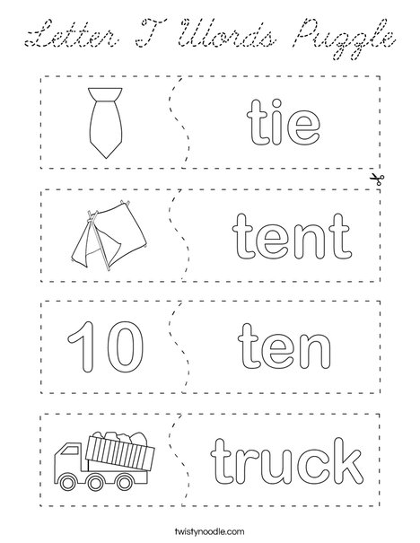 Letter T Word Puzzle Coloring Page
