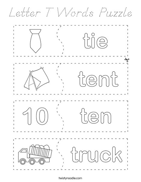 Letter T Word Puzzle Coloring Page