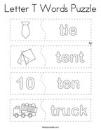 Letter T Words Puzzle Coloring Page