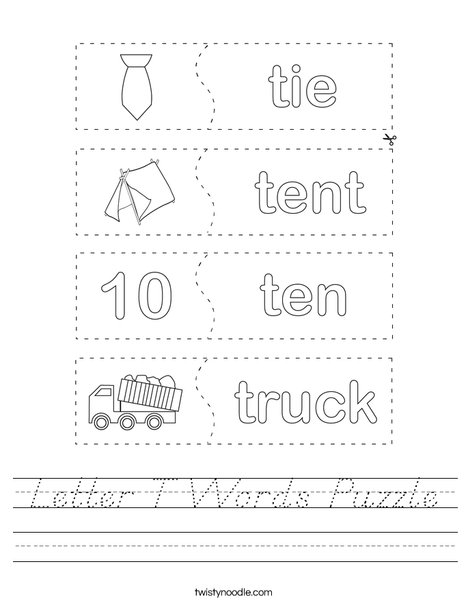 Letter T Word Puzzle Worksheet