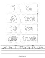 Letter T Words Puzzle Handwriting Sheet