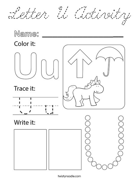 Letter U Activity Coloring Page