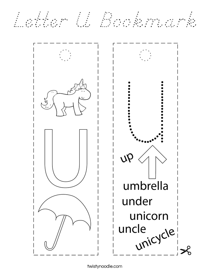 Letter U Bookmark Coloring Page