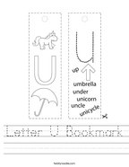 Letter U Bookmark Handwriting Sheet