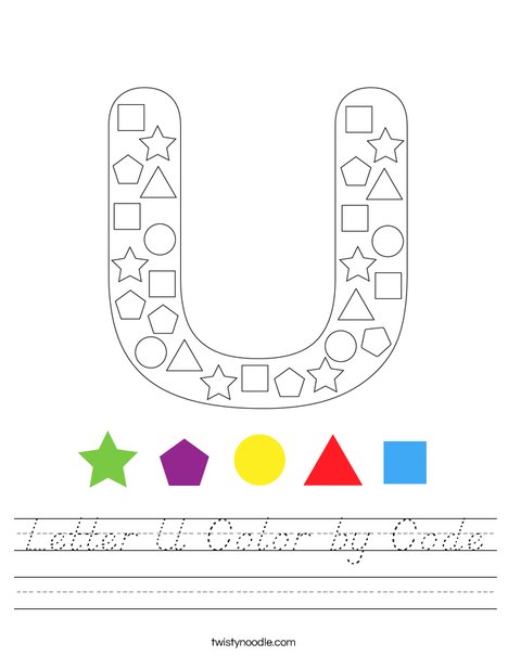 Letter U Color by Code Worksheet