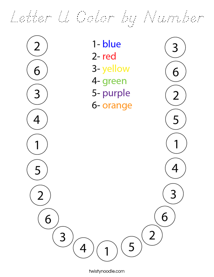 Letter U Color by Number Coloring Page