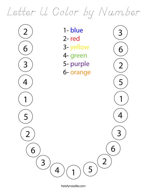 Letter U Color by Number Coloring Page
