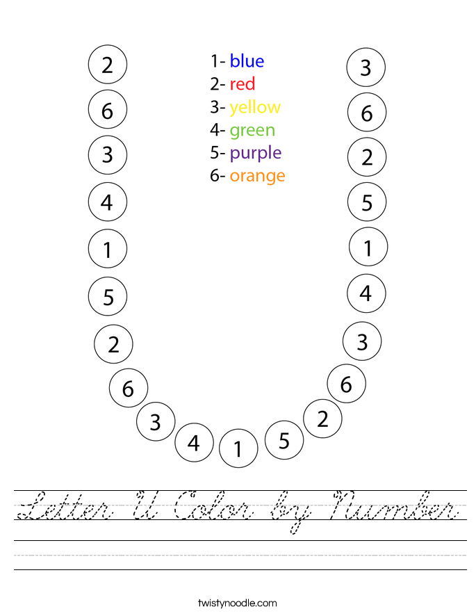 Letter U Color by Number Worksheet