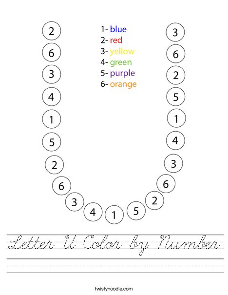 Letter U Color by Number Worksheet