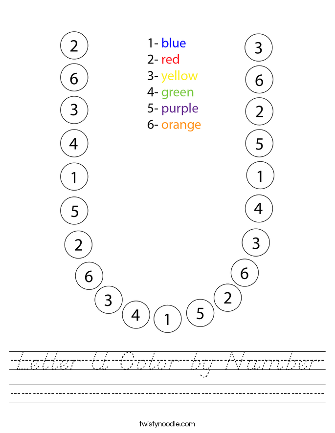 Letter U Color by Number Worksheet
