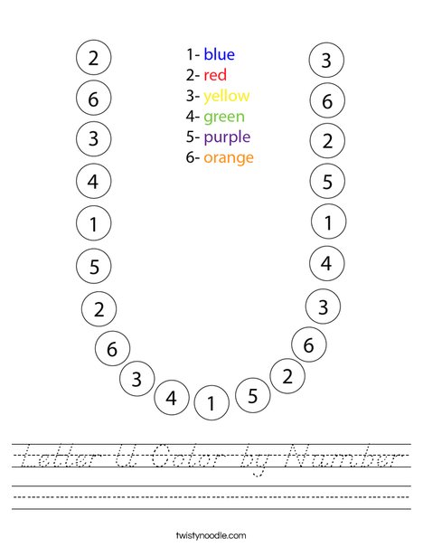 Letter U Color by Number Worksheet