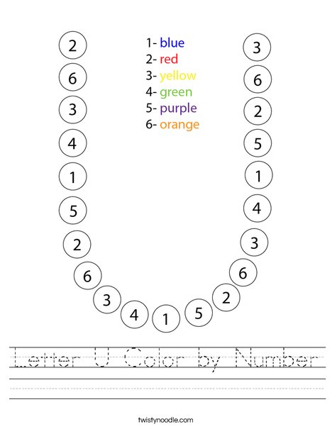Letter U Color by Number Worksheet