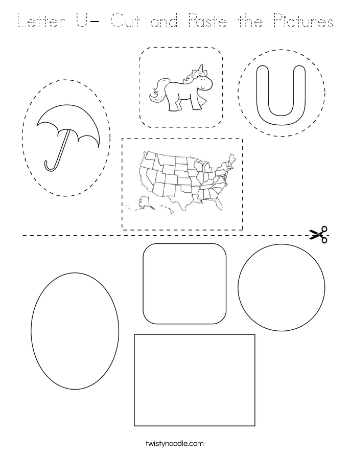 Letter U- Cut and Paste the Pictures Coloring Page