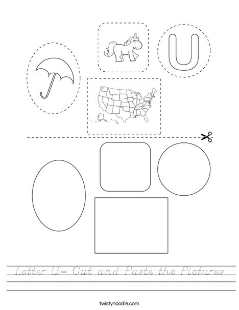 Letter U- Cut and Paste the Pictures Worksheet