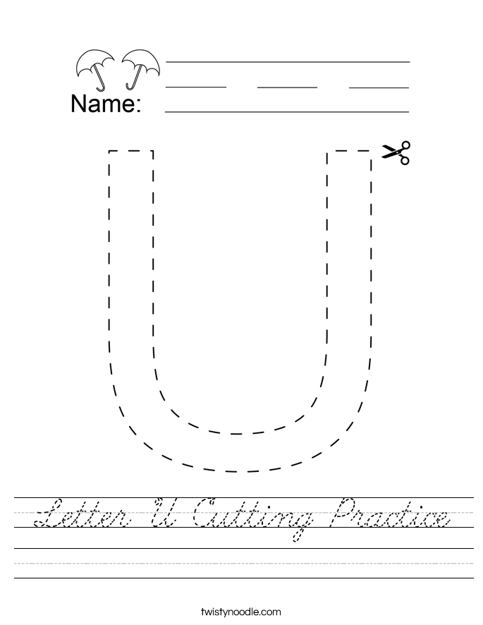 Letter U Cutting Practice Worksheet