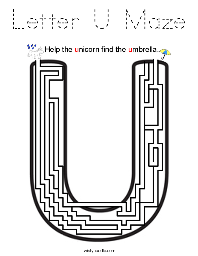 Letter U Maze Coloring Page