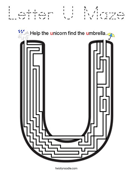 Letter U Maze Coloring Page