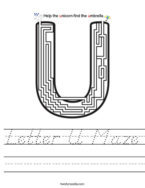 Letter U Maze Worksheet