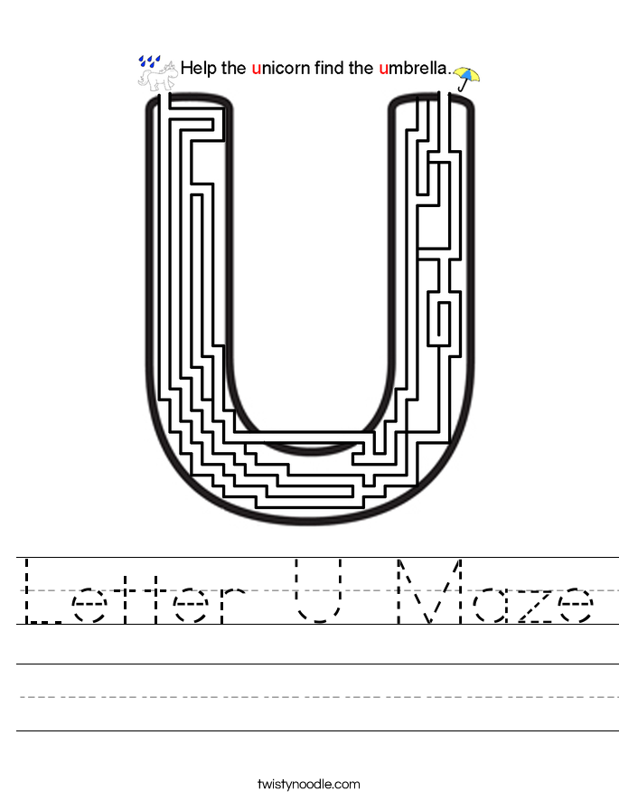 Letter U Maze Worksheet