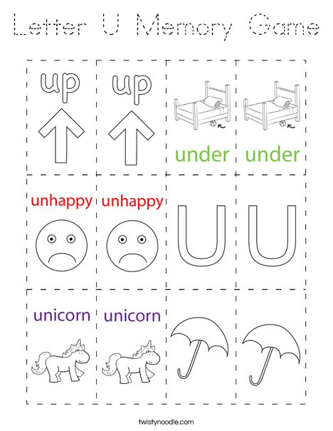 Letter U Memory Match Coloring Page