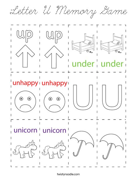 Letter U Memory Match Coloring Page