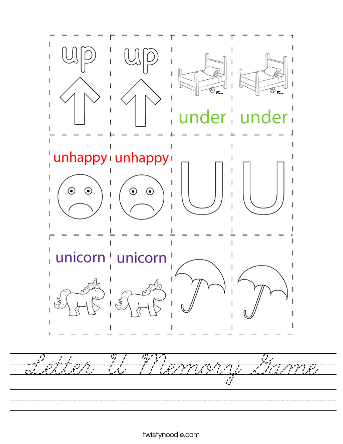 Letter U Memory Game Worksheet