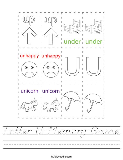 Letter U Memory Match Worksheet