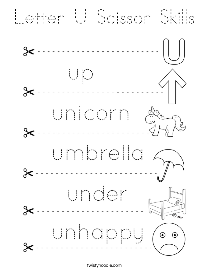 Letter U Scissor Skills Coloring Page