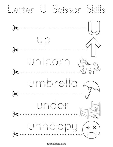 Letter U Scissor Skills Coloring Page