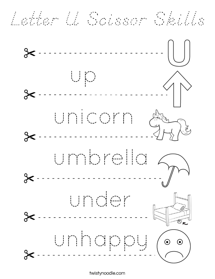 Letter U Scissor Skills Coloring Page