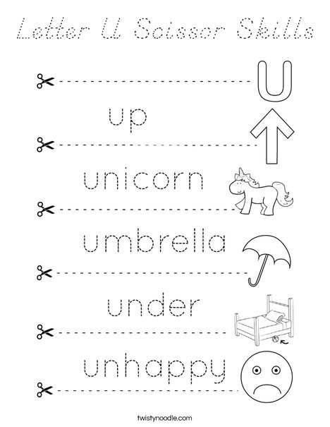 Letter U Scissor Skills Coloring Page