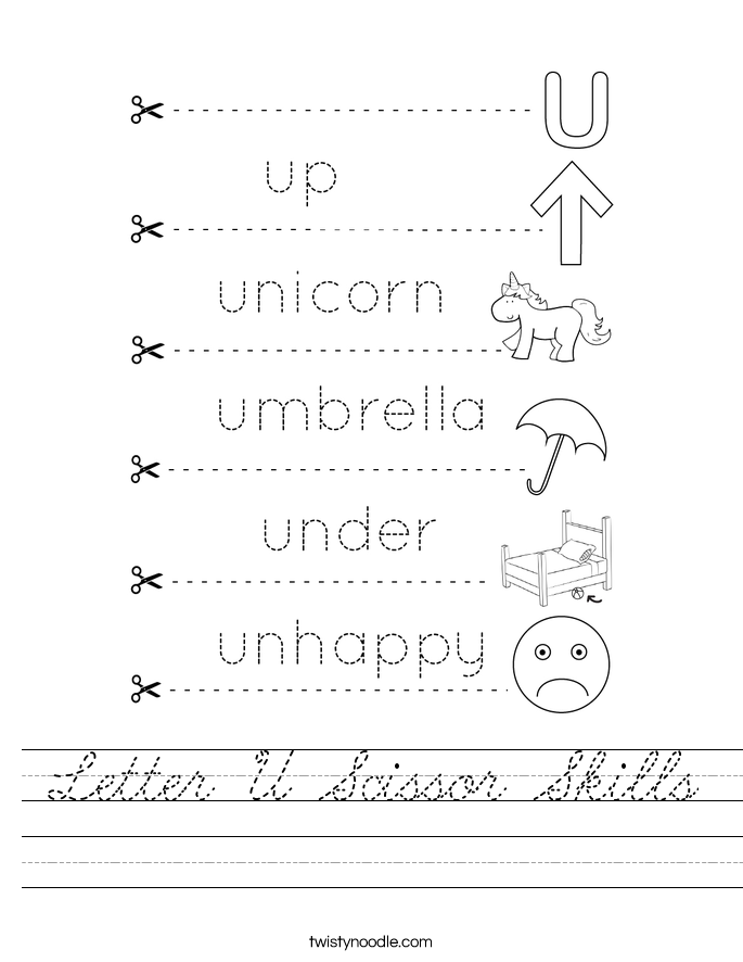 Letter U Scissor Skills Worksheet