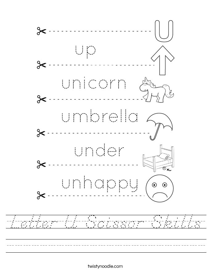 Letter U Scissor Skills Worksheet