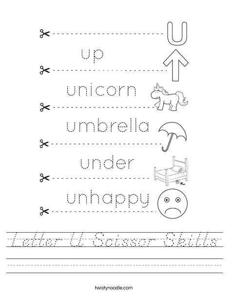 Letter U Scissor Skills Worksheet