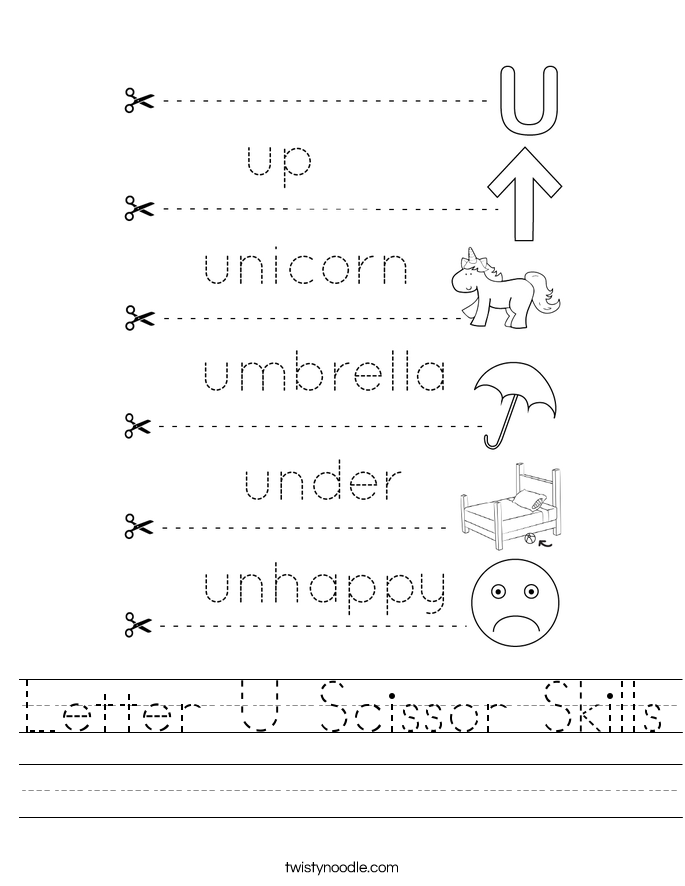Letter U Scissor Skills Worksheet