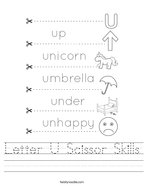 Letter U Scissor Skills Handwriting Sheet