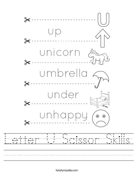 Letter U Scissor Skills Worksheet