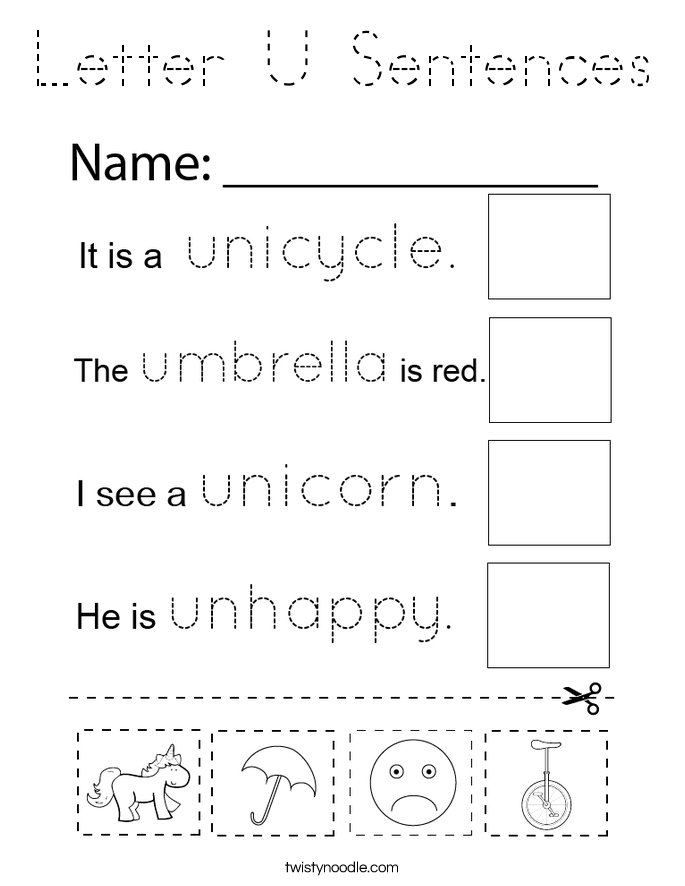 Letter U Sentences Coloring Page