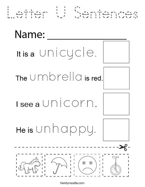 Letter U Sentences Coloring Page