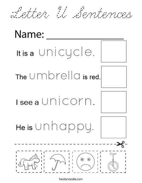 Letter U Sentences Coloring Page