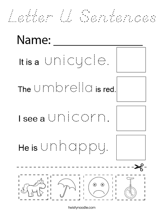 Letter U Sentences Coloring Page