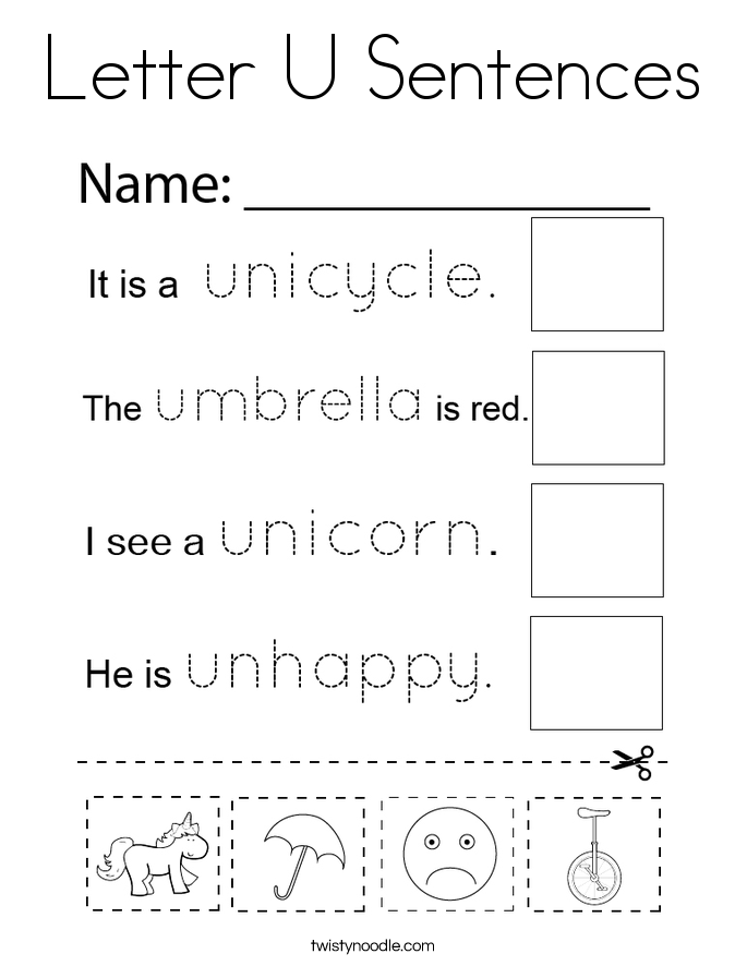 Letter U Sentences Coloring Page