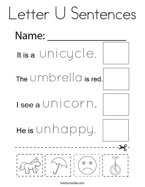 Letter U Sentences Coloring Page