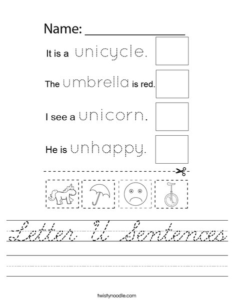 Letter U Sentences Worksheet