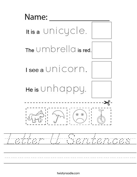 Letter U Sentences Worksheet